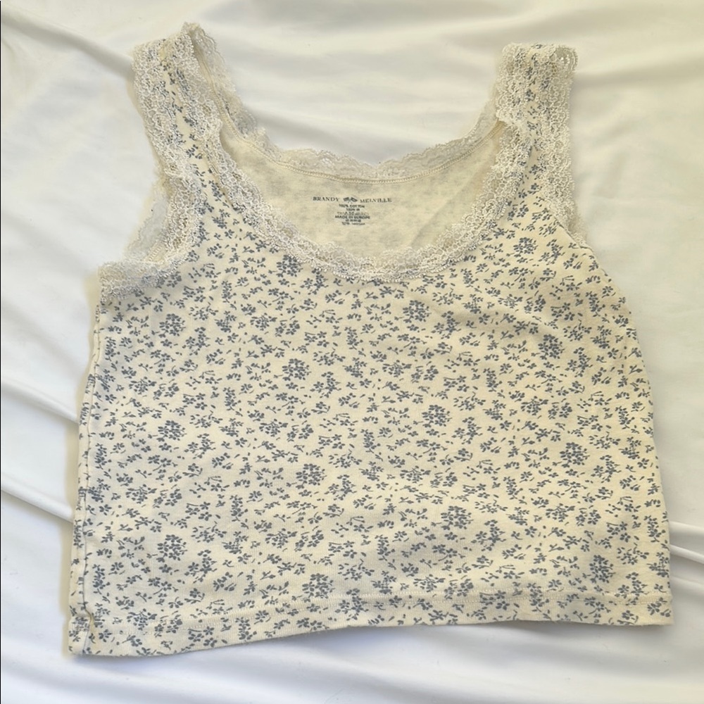Brandy Melville Floral Lace Trim Tank Top